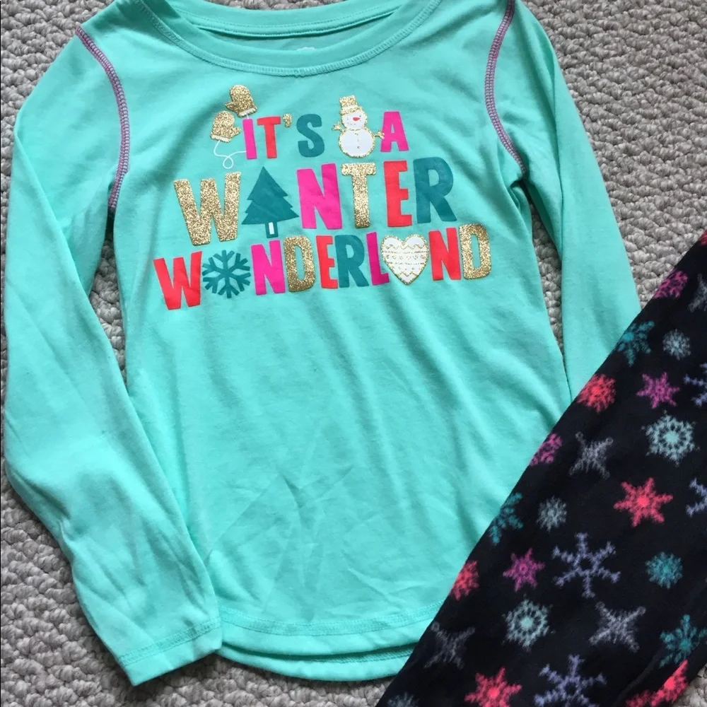 Girls Winter Wonderland Pajama Set Long Sleeve Top & Snowflake Pants‎ Size 5/6